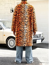 billige Jakker og frakker til herrer-Herre Vinterjakke Fuskepels Feriereise Daglig Hold Varm Fleece Høst Vinter Tigerpels Mote Gatemote Knaphul Lang Oransje Jakker