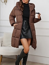 cheap Winter Coats-Women&#039;s Parka Comfortable Breathable Zipper Pocket Casual Plain Vacation Street Casual Daily Wear Zipper Long Hooded Regular Fit Long Sleeve Outerwear Black Red Khaki Spring Fall