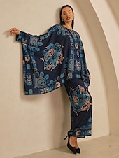 baratos calças femininas-Calças femininas de pernas largas, chiffon, estampa floral havaiana étnica, cintura elástica, casual, férias, primavera, verão, outono