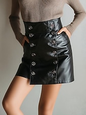 abordables Faldas de Otoño e Invierno-Mujer Moda Sensual Mini Alta cintura Faldas Plano Retazos Microelástico Diario Fiesta Negro Primavera