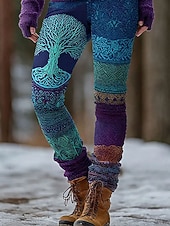 voordelige Viking afdruk-Vrouwelijke Viking Boho Leggings Vakantie Vintage Etnische Stijl Volledige Lengte Hoge Taille Grafisch Boom Abstract Sneldrogend Ademend Zacht Rekbaar Formele Buiten Vakantie Blauw Lente Herfst