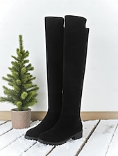 levne Módní boty-Dámské červené kozačky nad kolena – stylové vánoční dlouhé kozačky na zimní módu, večírky a sváteční nošení