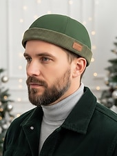 billige Damehatter-Julegavelue til menn, flerfarget polyestermateriale med ribbestrikkdetaljer, stilig vintertilbehør for fritidsklær og høytidssamlinger