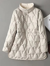 billiga Quiltade pufferjackor-Dam Dun Pufferjacka Quiltad jacka Håller värmen Bekväm Ficka Knappar Mode Ledigt Slät Gata Ledigt Dagliga kläder Utekväll Enkelknäppt Lång Hög krage Normal Långärmad Ytterkläder Svart Vit Brun Höst