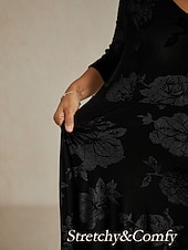 Sukienka midi z weluru dla kobiet sukienka w kształcie litery A elegancka na urodziny na koktajlową imprezę dla gościa weselnego welurowa codzienna regularny krój kwiatowa pół rękaw dekolt w tanie kwiatowa sukienka-Sukienka midi z weluru dla kobiet sukienka w kształcie litery A elegancka na urodziny na koktajlową imprezę dla gościa weselnego welurowa codzienna regularny krój kwiatowa pół rękaw dekolt w