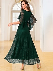 abordables Longueur du plancher-Ligne A Longueur au sol Robe de Cérémonie Robe de soirée Manche Courte Col ras du cou Élégant ancien Fête Dentelle Polyester Robe de Mère de Mariée  avec Dentelle