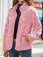 economico Giacche Sherpa-Per donna Cappotto Invernale Cappotto Teddy Caldo Confortevole Cerniera Tasca Casual Tinta unica Vacanza Streetwear Casuale Abbigliamento quotidiano Regolare Collo alla coreana Vestibilità regolare