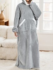 preiswerte Damen Schlafoberteile und -unterteile-Damen Schlafanzug Freizeitkleidung Flanell Warm Mode Tragbarer Decken-Hoodie Einfarbig Tasche Heim Täglich Bett Langarm Kapuzenpullover Schwarz Marineblau Königsblau Grün Hellgrau Herbst Winter