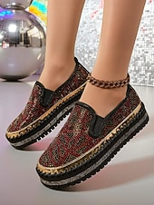 Χαμηλού Κόστους Γυναικεία Sneakers-Γυναικεία μοκασίνια πλατφόρμας με μαύρο χρυσό στρας, slip-on, λαμπερά, χοντρά παπούτσια για πάρτι, για νυχτερινή ζωή &amp;ρούχα κλαμπ