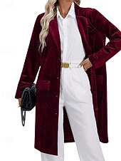 billiga Blazers och kostymer-Dam Kavaj Kappa Håller värmen Bekväm Ficka Knappar Elegant Mode Slät Fest Födelsedag Fest / afton Ledigt Lång Nedvikt Normal Långärmad Ytterkläder Svart Vin Blå Höst Vinter