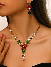levne Dámský náhrdelník-Dámský barevný křišťálový náhrdelník a náušnice, elegantní květinové šperky na vánoční večírek &amp;koktejlové akce