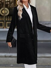 billiga Blazers och kostymer-Dam Kavaj Kappa Håller värmen Bekväm Ficka Knappar Elegant Mode Slät Fest Födelsedag Fest / afton Ledigt Lång Nedvikt Normal Långärmad Ytterkläder Svart Vin Blå Höst Vinter