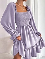 Damen Minikleid Schößchen Kleider Gerafftes Kleid Modern Outdoor Ferien Ausgehen Normale Passform Einfach Langarm Quadrathals Schwarz Wein Armeegrün Leicht Braun Frühling Herbst preiswerte abendkleider-Damen Minikleid Schößchen Kleider Gerafftes Kleid Modern Outdoor Ferien Ausgehen Normale Passform Einfach Langarm Quadrathals Schwarz Wein Armeegrün Leicht Braun Frühling Herbst