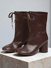 economico Stivali alla caviglia-stivali tabi da donna in similpelle con punta divisa e design allacciato, stivaletti alla moda, streetwear d&#039;avanguardia, cosplay &amp;abbigliamento casual da festa
