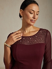  Dam Midiklänning Sheath Dress Elegant Normal Ensfärgat Halvlång ärm Rund hals Vinröd