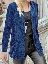 Damen Blazer Samtblazer Bequem Tasche Knöpfe Mode Einfach Party Party / Abend Regulär Umlegekragen Normale Passform Langarm Oberbekleidung Marineblau Schwarz Wein Frühling Herbst preiswerte Blazer & Anzüge-Damen Blazer Samtblazer Bequem Tasche Knöpfe Mode Einfach Party Party / Abend Regulär Umlegekragen Normale Passform Langarm Oberbekleidung Marineblau Schwarz Wein Frühling Herbst