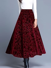 cheap Graphic Skirts-Women's Elegant Fashion Casual Maxi High Waist Skirts Floral Floral Micro-elastic Daily Street Blue Wine Purple Green Spring