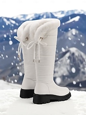 abordables Bottes de neige et d'hiver-Bottes d'hiver blanches imperméables pour femmes, montantes jusqu'aux genoux – bottes de neige chaudes et rembourrées pour le froid, les activités de plein air et le style décontracté