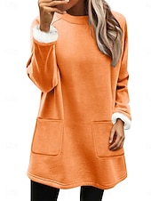 halpa Yksinkertaiset hupparit-Naisten Pullover-huppari Tasku Tavallinen Vapaa-aika Pitkähihainen Tiukka pyöreä kaula-aukko Pitkät topit Katu Arkikäyttö Musta Punastuvan vaaleanpunainen Oranssi Tumman sininen Beesi Syksy Talvi