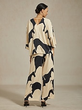 preiswerte Damenhosen-Damenhose mit weitem Bein, Satin, abstrakter geometrischer Druck, elastische Taille, plissiert, lässig, Urlaub, elegant, Frühling, Sommer, Herbst