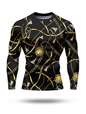 cheap Running Tee &amp; Tank Tops-Men&#039;s Compression Shirt Running Shirt 3D Print Long Sleeve Base Layer Striped Quick Dry Compression Power Flex Moisture Wicking Gym Workout Active Training Exercise Sportswear Activewear Gold