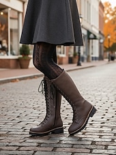 economico Stivali da combattimento-stivali da combattimento bianchi con lacci da donna, stivali classici casual preppy in pelle sintetica verniciata a metà polpaccio per ufficio, abbigliamento casual e attività all'aperto