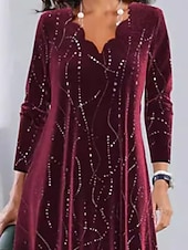 levne Vánoční šaty-Vánoce Dámské Mini šaty Áčkové šaty Na běžné nošení Denní Dovolená Běžný Grafika Dlouhý rukáv Vroubkovaný krk Fialová Podzim Zima