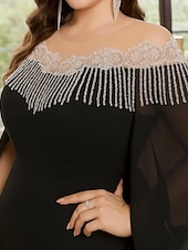 voordelige Vloerlengte-Zeemermin Trompet Vloer Lengte Bruiloft Gast Jurk Formele Jurken Avondjurk Moeder van de Bruid Jurk Lange Mouw Off Shoulder Elegant Vintage met Parelmoer Borduurwerk