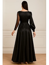 Недорогие Платья на вечер в стиле А-силуэта-А-силуэт Вечернее платье Элегантный стиль Торжественное платье Официальные Свадьба В пол Длинный рукав Иллюзионный декор Карман Сатин с Рюши 2025