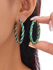 お買い得  レディースイヤリング-レディースクリスマスフープイヤリング、赤と緑のツイストデザイン、合金素材、ホリデーパーティーやギフトに最適