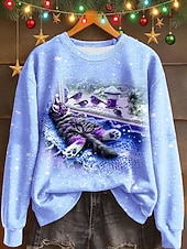 levne Zvířata vrcholy-Dámské Pullover Tisk Grafika Kočka Teplé Klasické Na běžné nošení Dlouhý rukáv Tričkový Běžné topy Ležérní Domů ulice Vodní modrá Světlá růžová Rubínově červená Podzim Zima