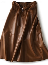 voordelige Herfst- en Winterrokken-Dames Vintage Modieus Midi Medium Taille Rokken Effen Lapwerk Zak Inelastisch Vakantie Kantoor / Formeel Champagne Herfst