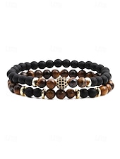 cheap Men's Jewelry-Men's Christmas Gift Natural Stone Beaded Bracelet Set, Multi-Color, Unique Matte &amp; Polished Stones, Stylish Accessory for Holiday Parties, Casual Wear and Festive Occasions