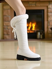 abordables Bottes de neige et d'hiver-Bottes d'hiver blanches imperméables pour femmes, montantes jusqu'aux genoux – bottes de neige chaudes et rembourrées pour le froid, les activités de plein air et le style décontracté