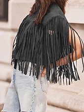 tanie Zwykły zbiornik-Damskie Bluzka Frędzel Równina Zachodni Bez rękawów W serek Zwykłe topy Święto Wyjściowe Czarny Jasnobrązowy Lato Wiosna