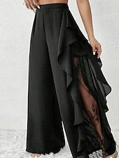 billiga fest dambyxor-Dam Brett skaft Kinesiska Semester Vintage Mode Fullängd Medium Midja Slät Spets Volang Lappverk Bekväm Microelastisk Dagligen Utomhus Semester Svart Sommar Vår Höst Vinter Normal