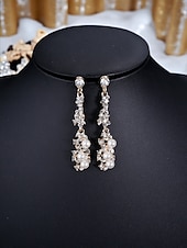 baratos Colar Feminino-Conjunto de colar e brincos de pérolas e strass feminino, joias vintage elegantes para bailes de gatsby, casamentos &amp;festas noturnas