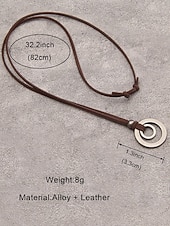 billige Menns smykker-Justerbart halskjede med lærsnor for menn og dobbeltsirkelanheng – vintage, uformelt smykke for hverdagsbruk og utendørsstil