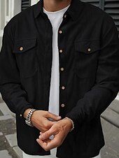 preiswerte Lässige Jacken-Herren Hemdjacke Cordjacke Freizeitjacke Urlaub Täglich Atmungsaktiv Tasche Frühling Herbst Einfach Mode Klassisch Revers Regulär Schwarz Braun Beige Jacken