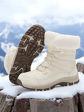 abordables Botas de nieve e invierno-Botas de nieve impermeables con cordones y forro de piel cálida para mujer, botines de invierno antideslizantes para senderismo al aire libre, calzado acogedor y aislante para clima frío