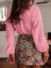 billiga Enkla blusar-Dam Skjorta Dressiga toppar Ihålig Knappar Slät Elegant damer Stylish Långärmad V-hals Vanliga toppar Dagligen Arbete Helgdag Vit Rodnande Rosa Rubinrött Aprikos Vår Höst