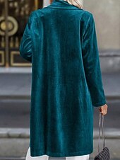 billiga Blazers och kostymer-Dam Kavaj Kappa Håller värmen Bekväm Ficka Knappar Elegant Mode Slät Fest Födelsedag Fest / afton Ledigt Lång Nedvikt Normal Långärmad Ytterkläder Svart Vin Blå Höst Vinter