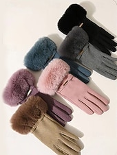 tanie Rękawiczki damskie-Damskie rękawiczki z ekranem dotykowym, materiał ze sztucznego futra poliestrowego, przytulne zimowe rękawiczki na Boże Narodzenie, eleganckie i stylowe, idealne na świąteczny prezent
