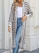 economico Cardigan Aperto-Per donna Felpa Cardigan Elegante Moda Streetwear Plaid A Coste Aperto davanti Nappa Lavorato a maglia Manica Lunga Top lunghi Maglia All&#039;aperto Quotidiano Weekend Nero Giallo Primavera Autunno