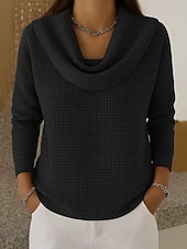 preiswerte Einfarbiges T-Shirt-Damen Hemd Vintage Tropisch Stilvoll Langarm Wasserfallausschnitt Normale Oberteile Blau Schwarz Gelb Grün Grau Frühling Herbst Winter