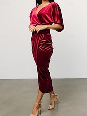 Damen Midikleid Samtkleid Partykleid Cocktailkleid Mode Modern Party Abendgesellschaft Normale Passform Einfach Halbarm V Ausschnitt Schwarz Wein Dunkelgrün Kamel Herbst Winter preiswerte abendkleider-Damen Midikleid Samtkleid Partykleid Cocktailkleid Mode Modern Party Abendgesellschaft Normale Passform Einfach Halbarm V Ausschnitt Schwarz Wein Dunkelgrün Kamel Herbst Winter