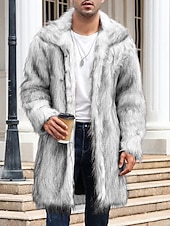 preiswerte Herrenjacken &amp; Herrenmäntel-Herren Winterjacke Kunstpelzmantel Urlaub Täglich Thermowarm Fleece Herbst Winter Einfach Mode Streetwear Revers Lang Kamel Dunkelgrau Schwarz Weiß Gelb Jacken