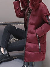 preiswerte Steppjacken-Damen Wintermantel Daunenjacke Warm Bequem Reißverschluss Tasche Lässig Einfarbig Urlaub Alltagskleidung Ausgehen Wochenende Lang Mit Kapuze Normale Passform Langarm Oberbekleidung Schwarz Weiß Rosa