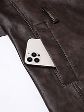 preiswerte Kunstlederjacke-Herren Kunstlederjacke Bikerjacke Motorradjacke Urlaub Täglich Winddicht Warm Tasche Frühling Herbst Einfach Mode Klassisch Revers Regulär Schwarz Kaffee Jacken
