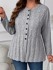 Недорогие Кардиган с открытым передом-Жен. Вязаная ткань Кардиган Уличный стиль На каждый день Сплошной цвет Вырез под горло Пуговицы Трикотаж Длинный рукав Обычные топы Вязать Повседневные На выход выходные Серый Осень Зима